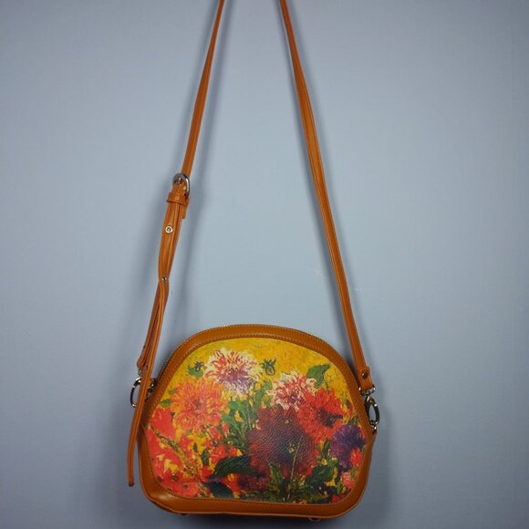 Sharif 1827 Leather Crossbody Bag Floral Hand Painted NEW Multicolor Art to Wear - Picture 7 of 9
